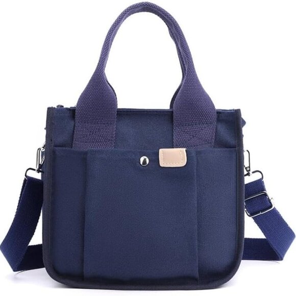 Canvas Tote Bag Women Small Zipper Multi-Pocket Crossbody Shoulder Purse - Picture 2 of 6